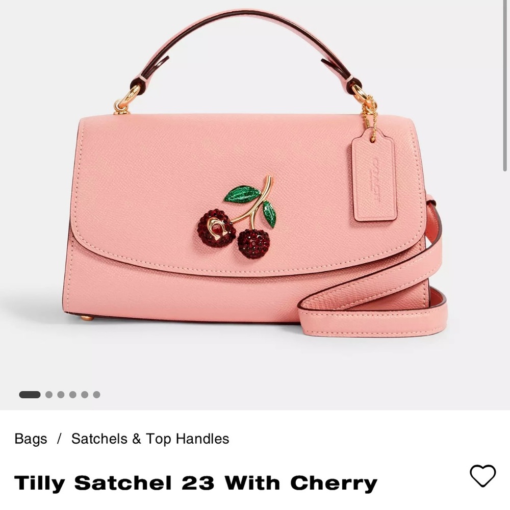 Coach Tilly Satchel 23 Cherry Crossbody Pink Gold Chain